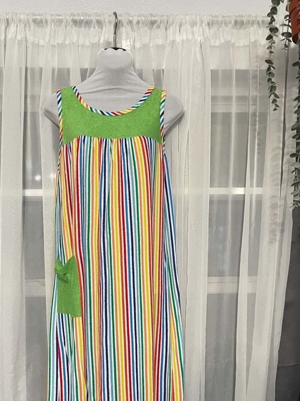 Vintage 1970s Rainbow Striped Terry Cloth Cover-up Dress House Dress